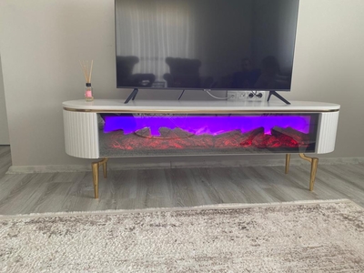 DESİNG TV SEHPA BEYAZ 140cm FULL ŞÖMİNELİ